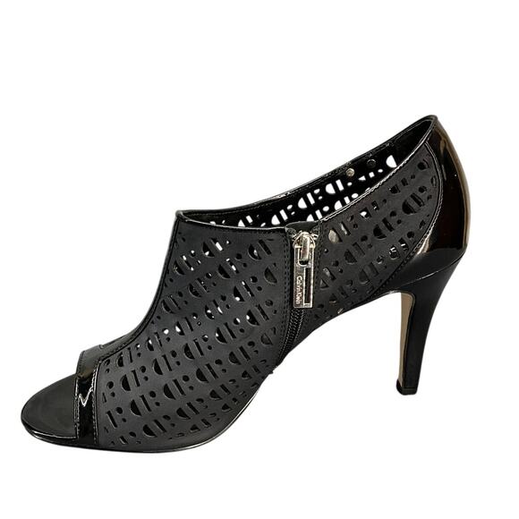 Calvin Klein Kailani Nubuck Patent Leather Black Side Zip Peep Toe Heel Women 10 - Picture 4 of 12